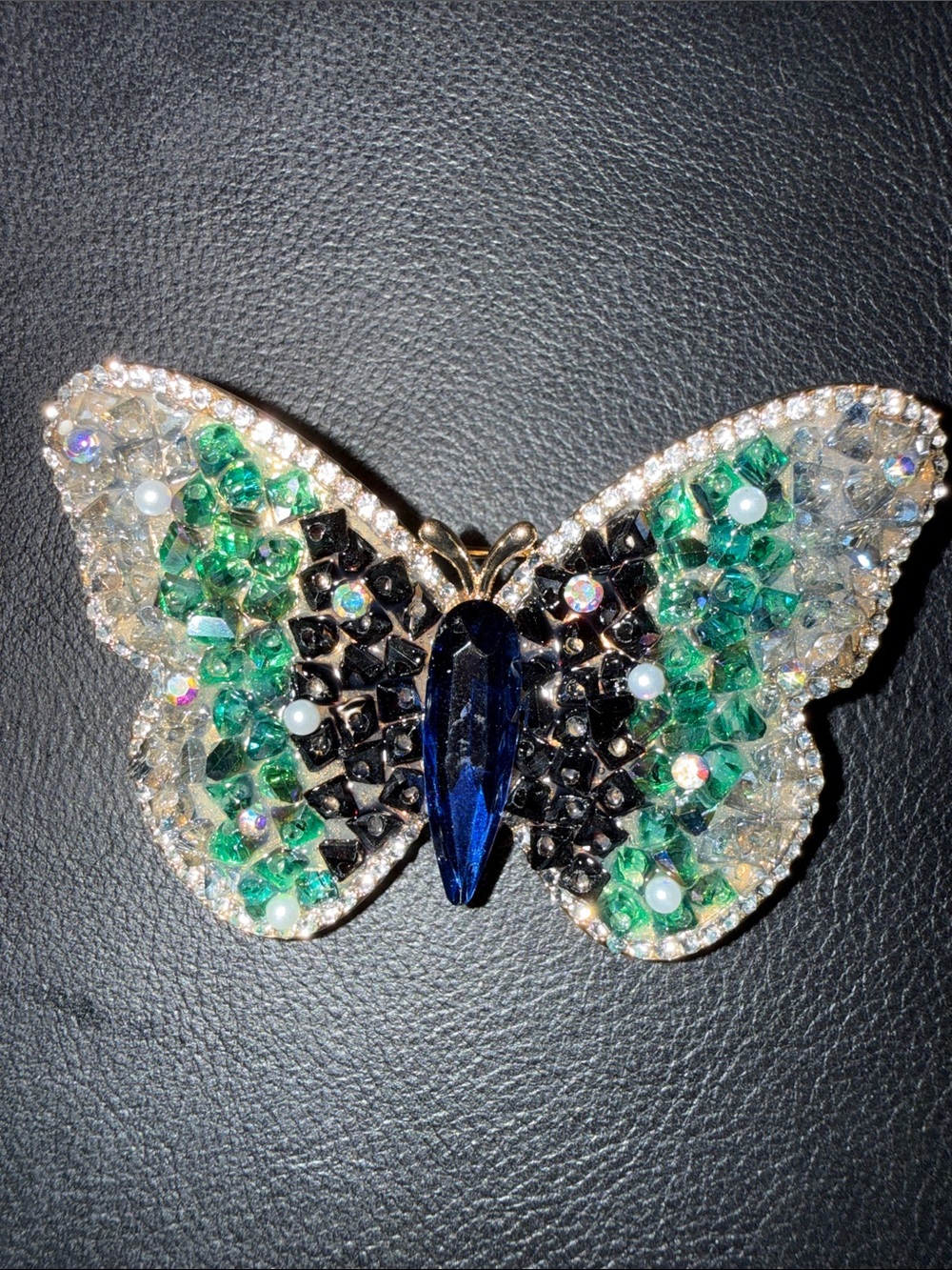 Emerald and Sapphire Crystal Butterfly Brooch
